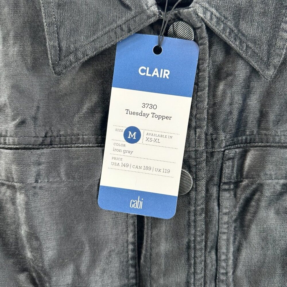 Cabi Tuesday Topper Jacket Women M Button Front Pleated Crushed Velvet Iron Gray - Picture 9 of 13
